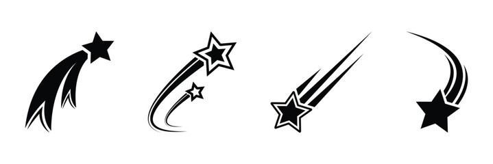 Shooting star vector glyph icon, Shooting stars icon vector set. Abstract silhouette of shooting star. Shooting stars icon © Oliver Vandenberg