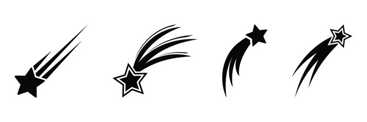 Shooting star vector design. Black shooting star and falling star on white background
