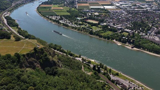 aerial video of Remagen bridge, The Ludendorff Bridge, River Rhine in Germany captured by United States Army forces in early March 1945 during the Battle of Remagen, in the closing weeks of World War