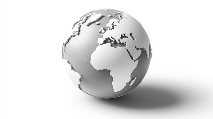 Naklejka premium Minimal white globe icon on a clean blank background with ample caption space on the side. Simple, modern design symbolizes global connection, internet, communication, or worldwide access.
