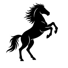 Dramatic Rearing Horse Silhouette in Desert Wind – Black Vector Illustration