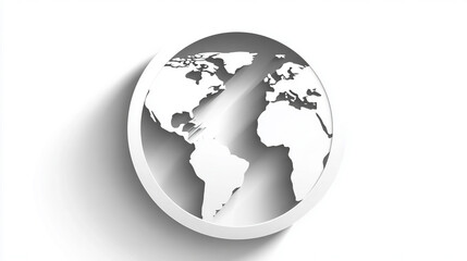 Naklejka premium Minimal white globe icon on a clean blank background with ample caption space on the side. Simple, modern design symbolizes global connection, internet, communication, or worldwide access.