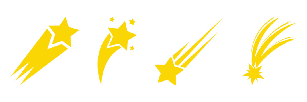 Shooting star icon on white background. Vector of rising star, shooting stars