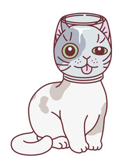 A cute cat got his head into a glass jar. Cute cats series.