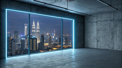 Obraz premium Modern glass architecture of a city hall in Shanghai features a bright, empty corridor with urban light streaming through large windows