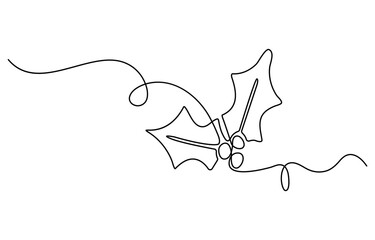 One continuous line drawing of Christmas greeting card. Festive candle with snowflake and christmas tree toy for winter xmas holiday concept in simple linear style. Doodle vector illustration