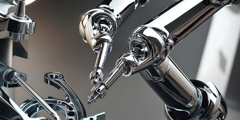Close-Up of Sleek Robotic Arms Assembling Machinery with Precision

