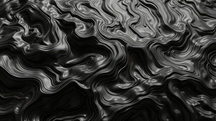 Dark and Elegant Black Chrome Metallic Abstract Wavy Background with Soft Contours and Subtle Light Reflection