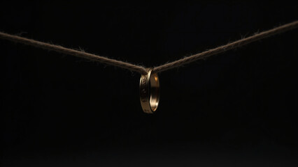Fototapeta premium Gold Ring on Dark Cord Display 