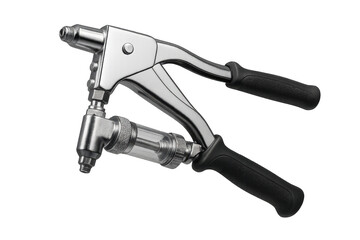 Shiny metal rivet gun tool isolated on transparent background, equipment