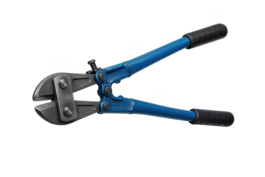 Blue bolt cutter isolated on transparent background, heavy duty cutting tool