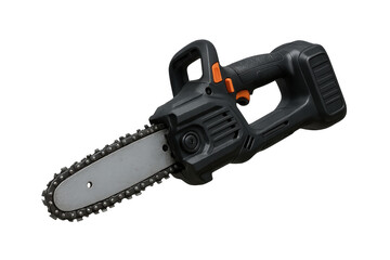 Cordless chainsaw isolated on transparent background, safety first, power tool