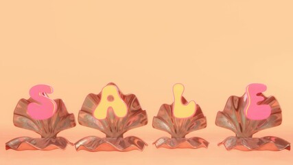 Summer 3D horizontal loop animation shell pearl oyster sale discount infographic social media banner advertise poster beach ocean 1970s pink girly groovy vintage retro vibe trendy cartoon backgrounds - Powered by Adobe