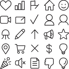 Fototapeta premium Minimal Black Line Icon Set – Clean Vector Illustrations of Simple UI Symbols & Elements