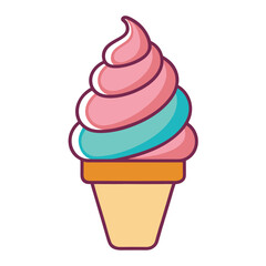 A set of delicious frozen dessert ice cream cones with strawberry, vanilla, and chocolate flavors