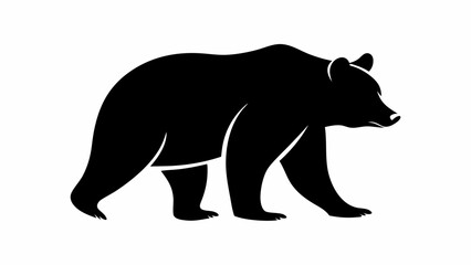 Silhouette of a bear walking to the right with a white background in a simple vector illustration