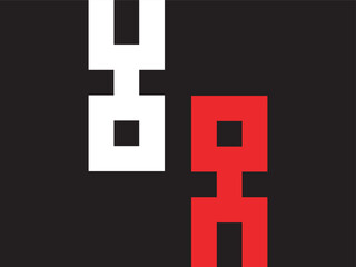 Obraz premium Minimalist Pixel Art Two Figures White and Red Symbol Illustration