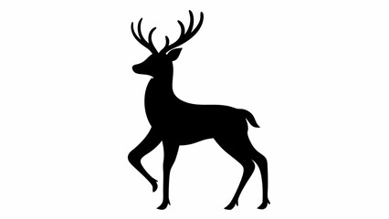 Silhouette of a deer standing with antlers visible against a white background in a simple design