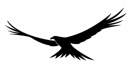 Obraz premium A minimalist black silhouette of an eagle soaring with outstretched wings on a white background art