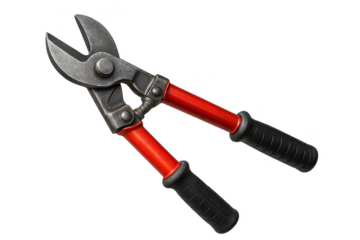 Heavy-duty bolt cutters with red handles isolated on transparent background, tool