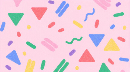 Vibrant abstract background featuring playful geometric shapes in dynamic asymmetric layout. Bright retro tones create youthful creative mood. Concept for education, kids art, creative branding