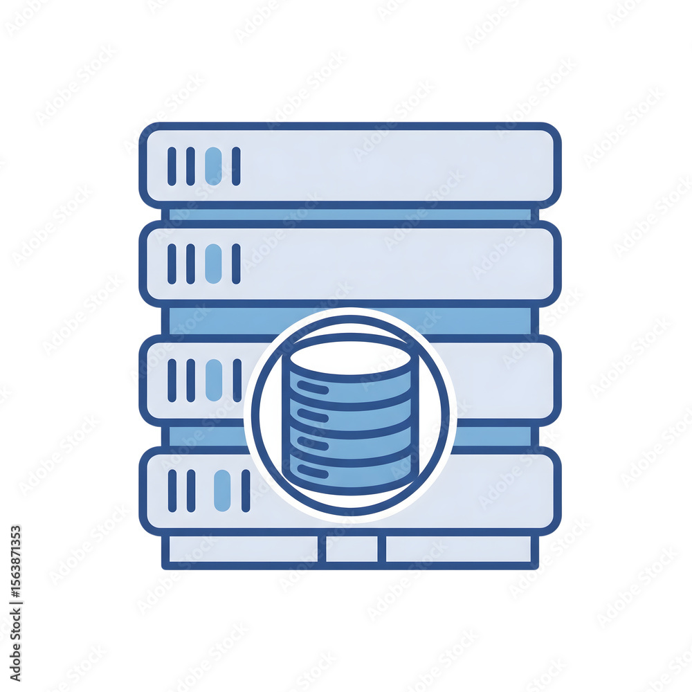 Poster blue server rack icon database storage system isolated on a transparent background
