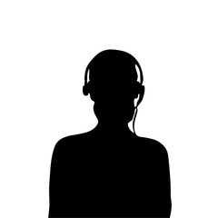 Silhouette of woman with headset working in help desk, call center, hotline