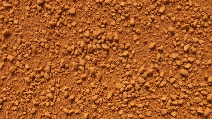Close-up image of dry, powdery, granular material with a rich, earthy, reddish-brown hue and rough texture creating a natural abstract background