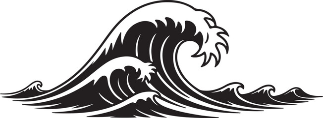 Fototapeta premium Iconic Black and White Illustration of Powerful Ocean Waves
