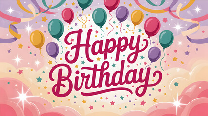 Colorful Happy Birthday Celebration with Balloons and Confetti