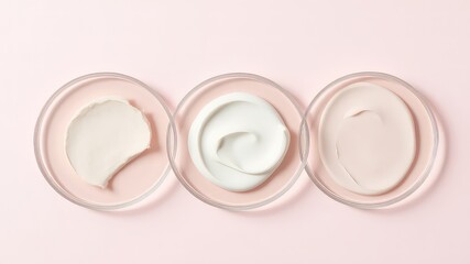 Testing of new lotions and creams in petri dishes to determine the best formulation for skin care