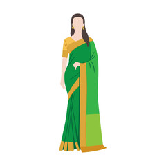 Vector flat illustration. Malaysian Indian woman wearing traditional attire called Saree