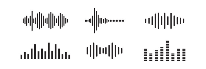Set of black sound waveforms and equalizer bars on white background. sound wave beat collection icon. vector illustrator. eps10
