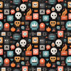 Seamless graffiti pattern featuring crown icons skulls and flames urban art digital design dark background creative vibes