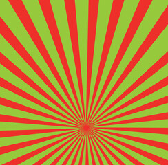 Abstract rays green and red christmas background.