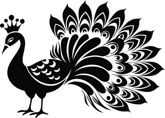 Fototapeta premium Beautiful peacock silhouette isolated on white background. Peacock icon vector illustration design.