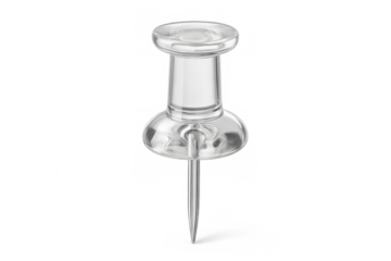 Glass push pin resting on a transparent background, ideal for pinning notes and reminders with a touch of modern simplicity and elegance