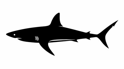 Naklejka premium Silhouette depiction of a shark with visible fins and gills, presented in a stark black and white style