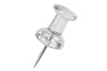 Transparent pushpin resting on checkered surface, highlighting design versatility with clean, minimalist aesthetic