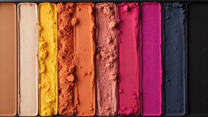 Variety of rich, deep, and neutral shades in a professional makeup palette for creating diverse effects