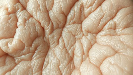 Detailed and exaggerated textural close up focusing on the intricate surface of flesh showing folds and crevices