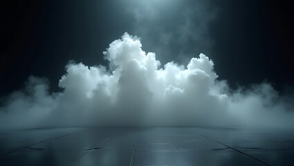 Dramatic clouds over dark reflective floor mist atmospheric
