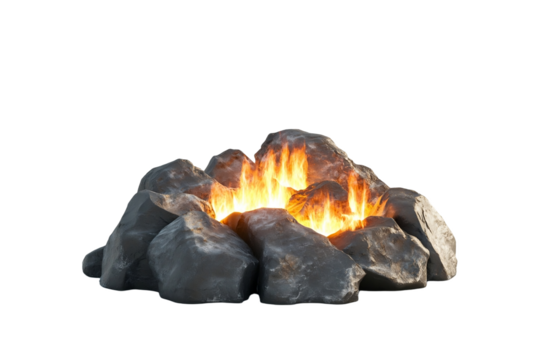 Glowing embers flicker under campfire