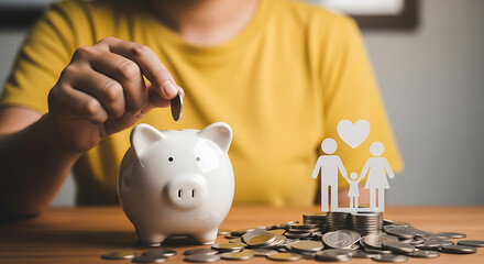 Piggy bank saving family coins money