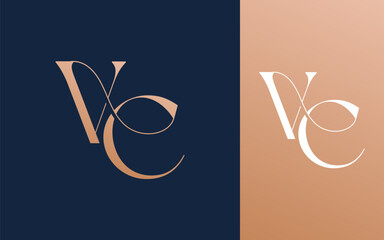 Initial letter VC CV logo design vector illustration for couple, wedding, and business