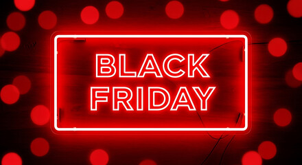 Red neon black friday sign with bokeh neon sign sale