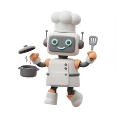 Fototapeta premium Smiling Robot Chef Cooking in a Pot