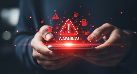 Red warning alert on phone screen notification danger