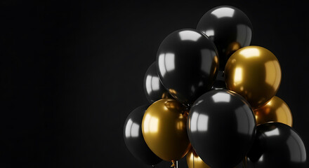 Shiny black and gold balloons festive