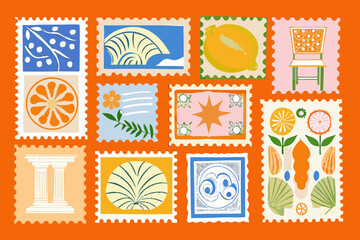 set of stamps with flowers